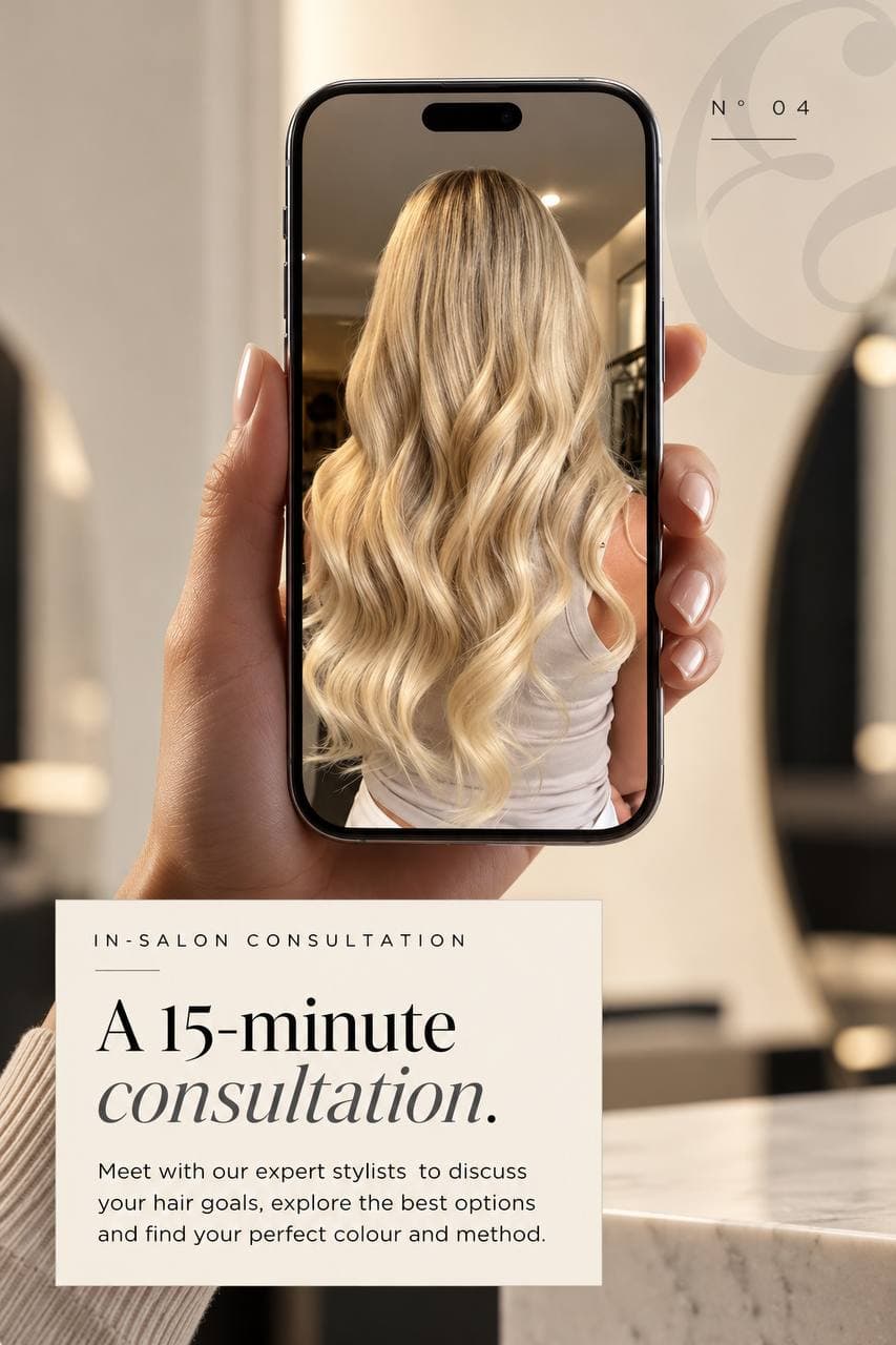 A phone showing long blonde hair during an Image London consultation