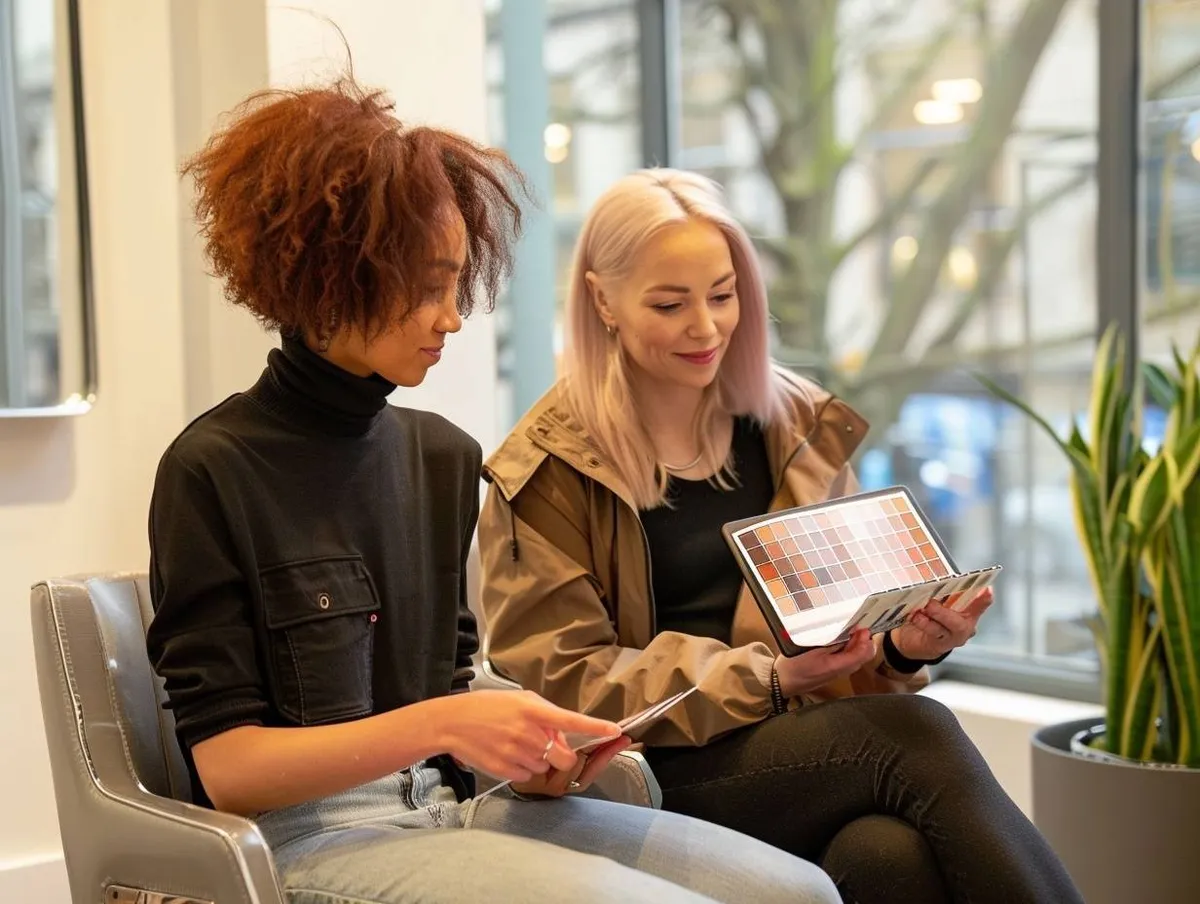Image of a stylist explaining balayage to a client