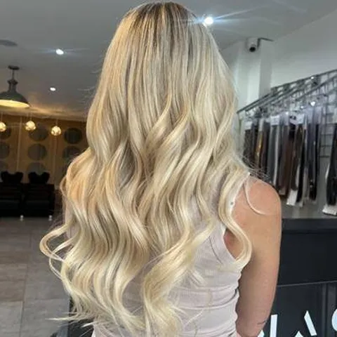 Finished blonde hair extension blend at Image London