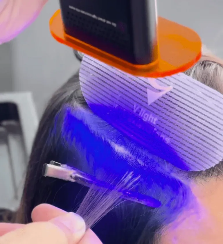 V Light hair extensions UV cure process