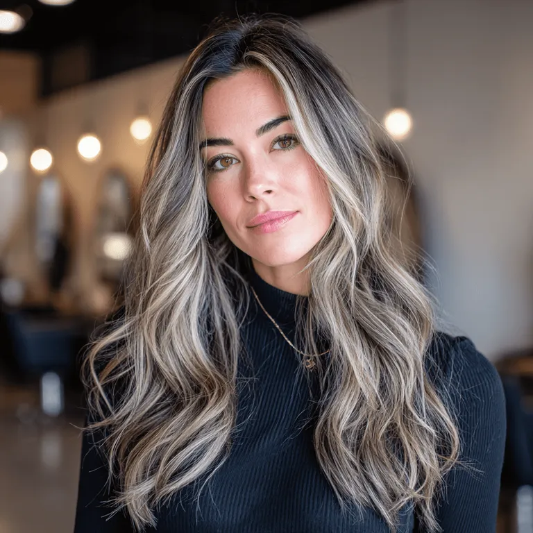 Woman with half head of light ash blonde balayage at Image London