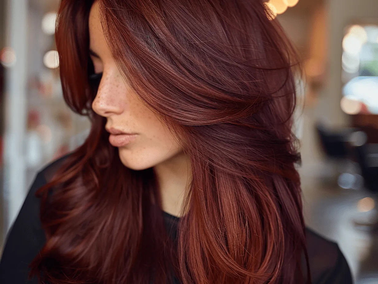 Regrowth tint with blowdry showing seamless root coverage in natural salon lighting.