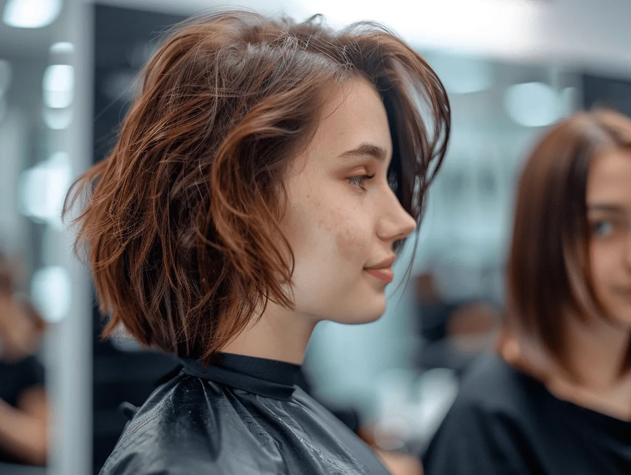 Restyle haircut showing a noticeable shape change with a modern finished blowdry.
